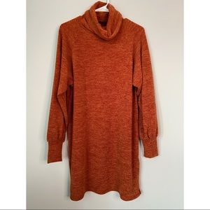 Burnt orange cowl neck sweater dress